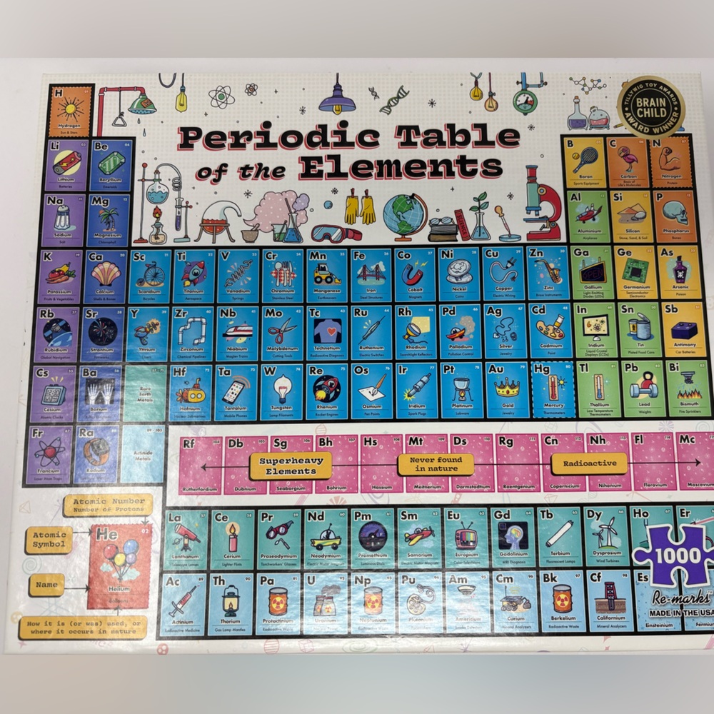 RE-MARKS: Periodic Table Jigsaw Puzzle; 1000 pieces. COMPLETE
